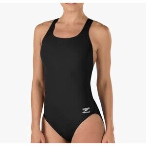 Speedo Women's Swimsuit One Piece Powerflex Super Pro Solid Black size 12L New